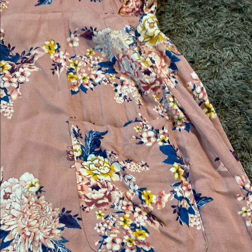 Xhilaration Pink and Blue button down Midi Dress with pockets and cutout on side - Picture 7 of 8